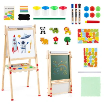 Costway 3-in-1 Double-sided Folding Wooden Kids Art Easel With Paper Roll In Multi