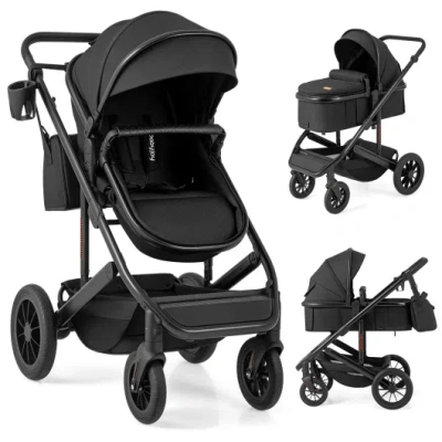 Costway 3-in-1 Folding Convertible Newborn Stroller With Detachable Bassinet-black