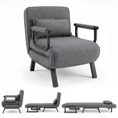 Costway 3-in-1 Folding Sofa Bed With Adjustable Backrest Comfy Cushion And Hidden Metal Legs-gray
