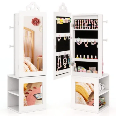 Costway 3-in-1 Freestanding Kids Jewelry Cabinet Armoire With Full Length Mirror-white
