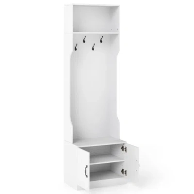 Costway 3-in-1 Hall Tree With Bench And Storage 23.5" Wide Mudroom Storage-white