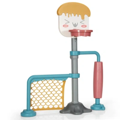 Costway 3-in-1 Height Adjustable Basketball Stand Set With Soccer And Roller In Multi