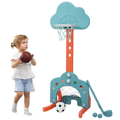 Costway 3-in-1 Kids Basketball Hoop Set With Balls-green