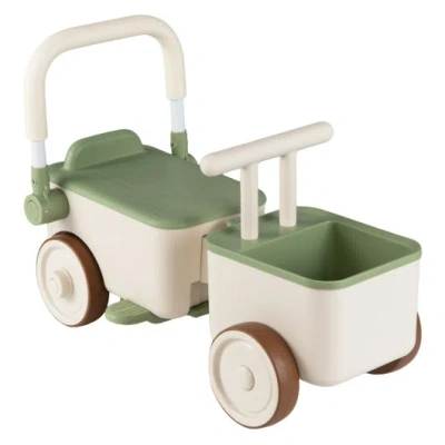 Costway 3-in-1 Kids Ride On Push Car With Rope And Storage Basket-green In Multi