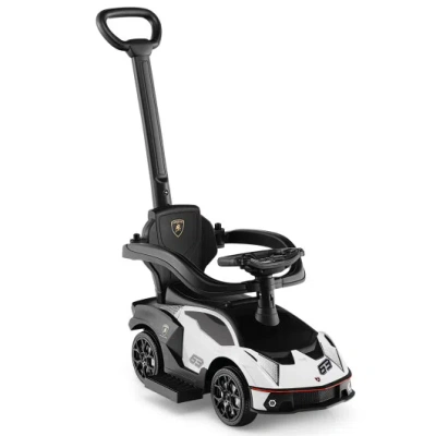 Costway 3-in-1 Licensed Lamborghini Ride On Push Car With Handle Guardrail-white In Black