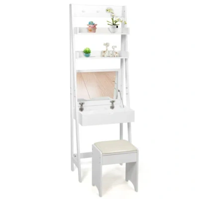 Costway 3-in-1 Modern Shelf Vanity Set With Flip Top Mirror And 6 Makeup Organizers In Multi