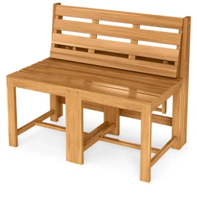 Costway 3-in-1 Outdoor Acacia Wood Loveseat Bench Furniture With Slatted Seat In Brown