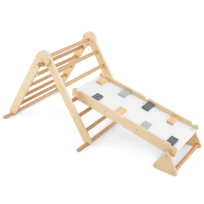 Costway 3-in-1 Pikler Triangle Climbing Set Kids Foldable Montessori Toys With Ramp-natural In Multi