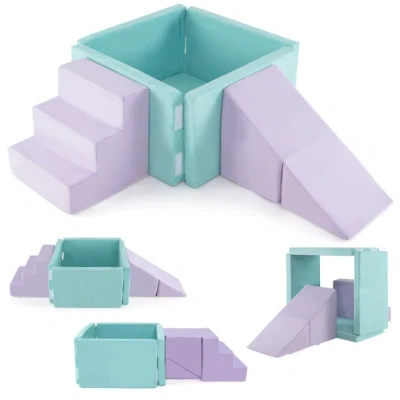 Costway 3-in-1 Suede Fabric Soft Play Set Foam Climbing Blocks For Toddlers-purple In Multi