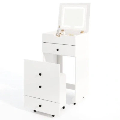 Costway 3-in-1 Vanity Set With Cushioned Stool And Flip-up Mirror-white