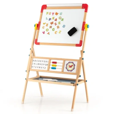 Costway 3-in-1 Wooden Art Easel For Kids With Drawing Paper Roll In Multi