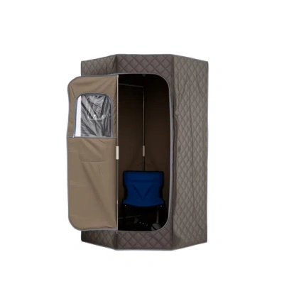 Costway 3l Portable Steam Sauna For Home Fast-heat With 9-level Remote Control And Folding Chair-gray In Brown