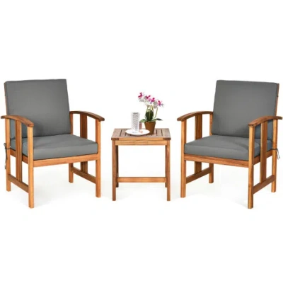 Costway 3pc Solid Wood Outdoor Patio Sofa Furniture Set-gray