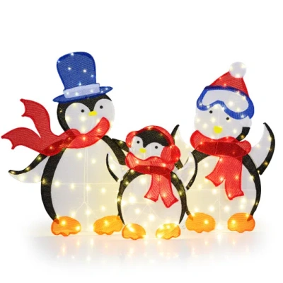 Costway 3-piece 2d Lighted Penguin Family Christmas Decoration With 160 Led Lights In Multi