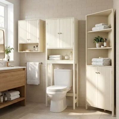 Costway 3-piece Bathroom Cabinet Set With Fluted Doors, Over Toilet, Corner & Wall Cabinet In Multi