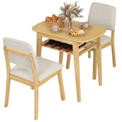 Costway 3-piece Dining Table Set For 2 With Upholstered Chairs-natural In Gray