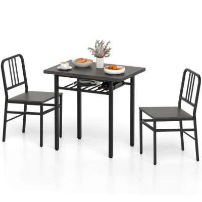 Costway 3-piece Dining Table Set With Rectangular Kitchen Table And 2 Chairs-gray In Black