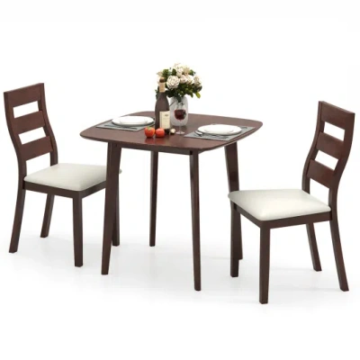 Costway 3-piece Dining Table Set With Wooden Square Kitchen Table And 2 Chairs-walnut In Multi