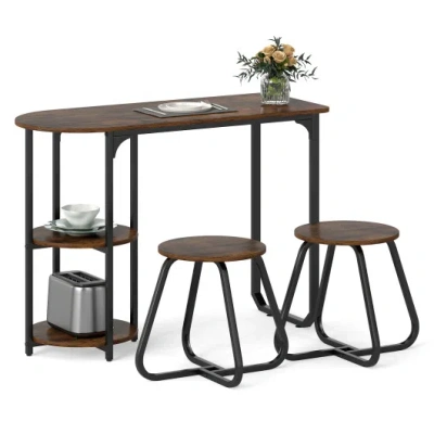 Costway 3-piece Industrial Dining Table Set For Small Space-rustic Brown In Multi
