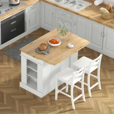 Costway 3-piece Kitchen Furniture Set: Kitchen Island + 2 Bar Stools + Narrow Storage Cart In Gray