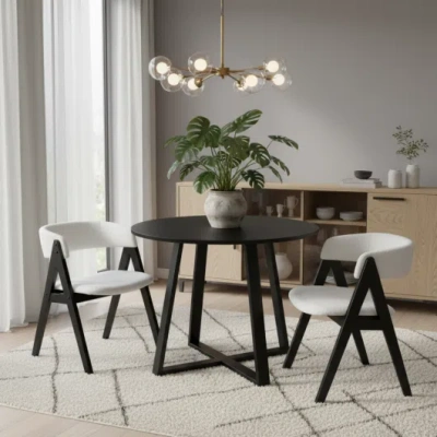 Costway 3-piece Mid-century Dining Set With 36" Round Pedestal Table And 2 Sherpa Upholstered Chairs In Multi