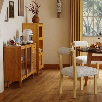 Costway 3-piece Modern Dining Room Set: Wooden Dining Chairs + Bamboo Sideboard Cabinet + Tall Storage Cabin In Brown