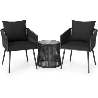 Costway 3-piece Outdoor Furniture Set With Cushions For Porch Garden-black