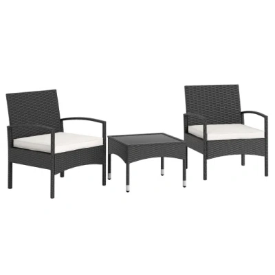 Costway 3-piece Patio Furniture Set Rattan Bistro Chairs With Table-beige In Multi
