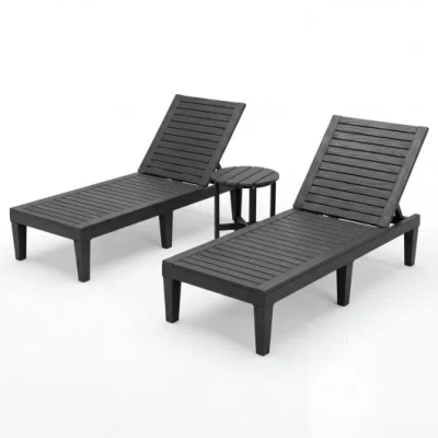 Costway 3-piece Patio Lounge Set With Adjustable Recliner Chairs And Round Side Table For Poolside In Black