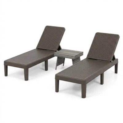 Costway 3-piece Patio Set With 2 Adjustable Lounger Chairs And Rattan Side Table In Animal Print