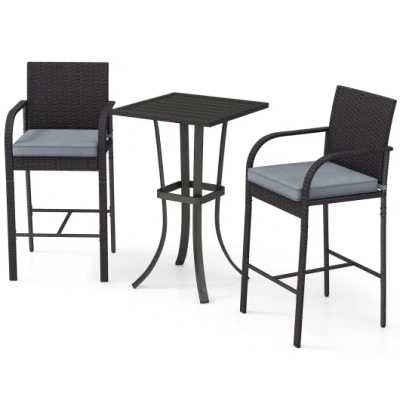 Costway 3-piece Patio Wicker Rattan Bar Height Chairs And Square Table Set-black In Multi