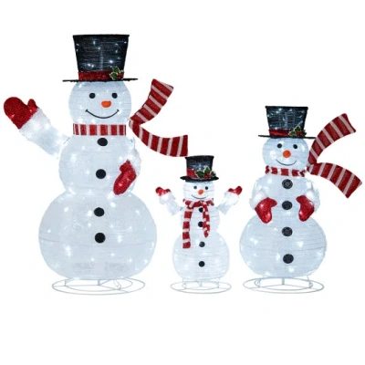 Costway 3-piece Pre-lit 3d Snowman Set With 270 Led Lights In Red