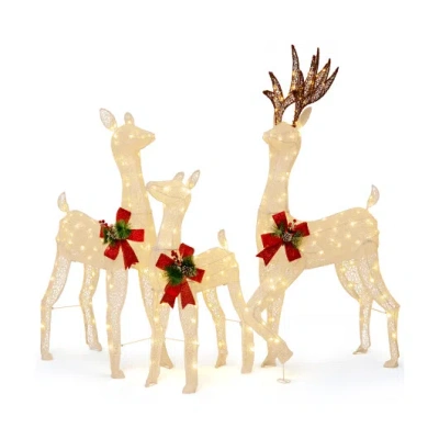 Costway 3-piece Pre-lit Christmas Reindeer Family With 230 Warm White Led Lights In Gold