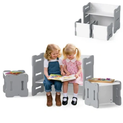 Costway 3-piese Toddler Set With 2 Stools And Activity Table-gray In Multi