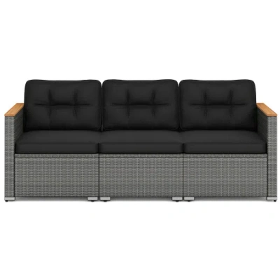 Costway 3-seat Patio Couch Sofa Pe Rattan Loveseat Furniture Set With Deep Seating And Cushion-mix Grey In Black
