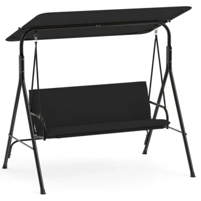 Costway 3-seat Patio Swing Chair With Adjustable Canopy & Removable Cushion-black