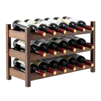 Costway 3-tier Bamboo Freestanding Countertop Wine Bottle Organizer-coffee In Brown