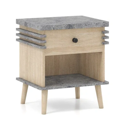Costway 3-tier Bedside Table Nightstand With Antique Grey Faux Marble Top-grey In Neutral