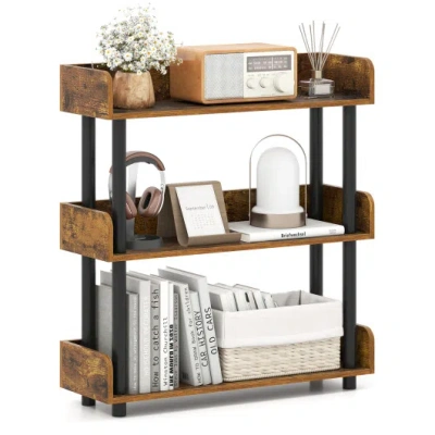 Costway 3-tier Bookshelf With Anti-tipping Kit And Industrial Storage Unit For Living Room-rustic Brown