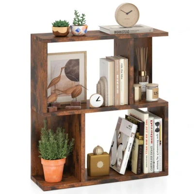 Costway 3-tier Bookshelf With Display Shelf For Small Space-rustic Brown In Multi