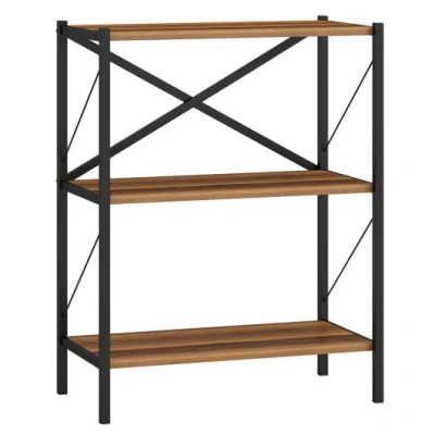 Costway 3-tier Bookshelf With Heavy-duty Metal Frame In Brown
