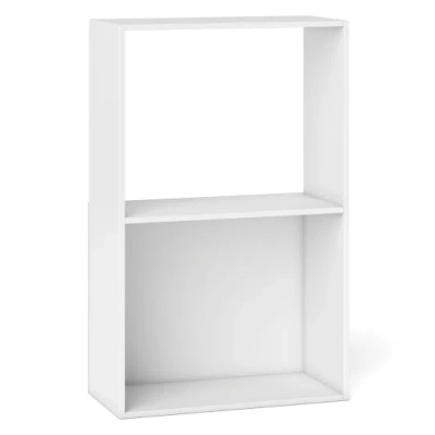 Costway 3-tier Bookshelf With Open Storage Compartment And Freestanding Display Shelf-white