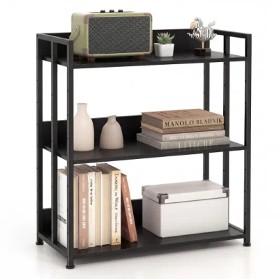 Costway 3-tier Corner Bookshelf With Adjustable Shelves And Anti-toppling Device For Study-black