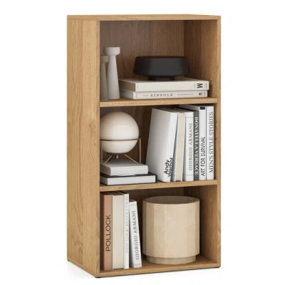 Costway 3-tier Cube Bookcase With Adjustable Shelves For Home Office-natural In Multi