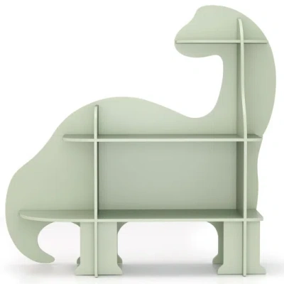 Costway 3-tier Dinosaur Kids Bookshelf For Children-green In Gray