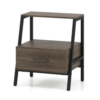 Costway 3-tier Farmhouse Nightstand With Open Shelf In Brown