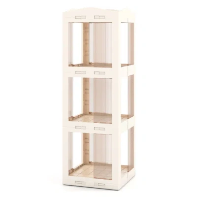 Costway 3-tier Foldable Rotating Bookshelf With Swivel Base And Translucent Panels-white In Neutral