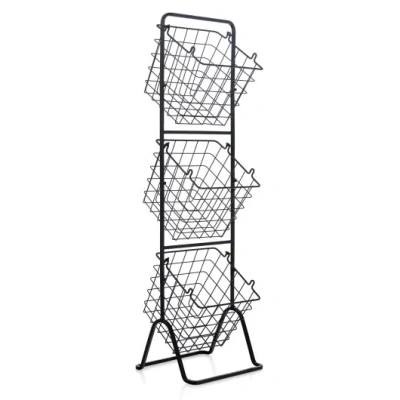 Costway 3-tier Fruit Basket Stand With Adjustable Heights In Black