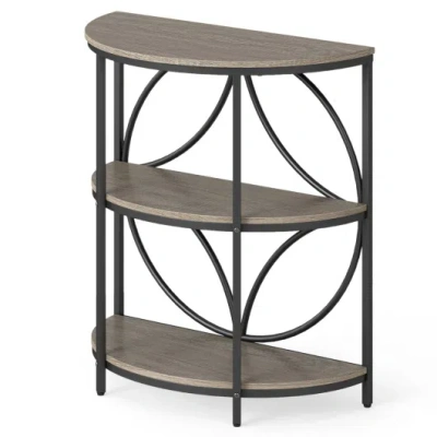 Costway 3-tier Half Round End Table With Study Metal Frame For Living Room-gray In Brown
