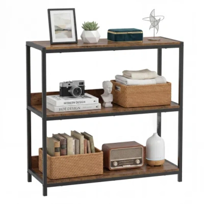 Costway 3-tier Industrial Bookshelf With Wooden Shelves And Metal Frame-rustic Brown In Multi